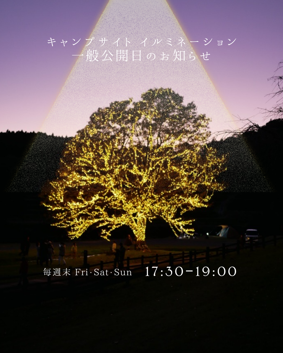 キャンプ場イルミネーション一般開放のお知らせ